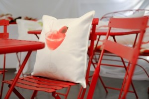 Red picnic tables