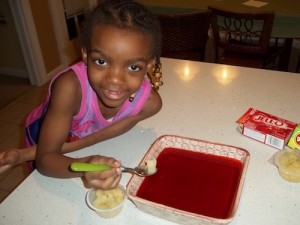 Del Monte fruity and Rellie making jello