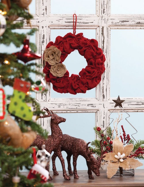 Red Holiday Burlap Wreath