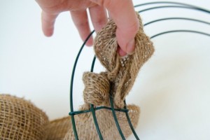 making a burlap wreath - step two
