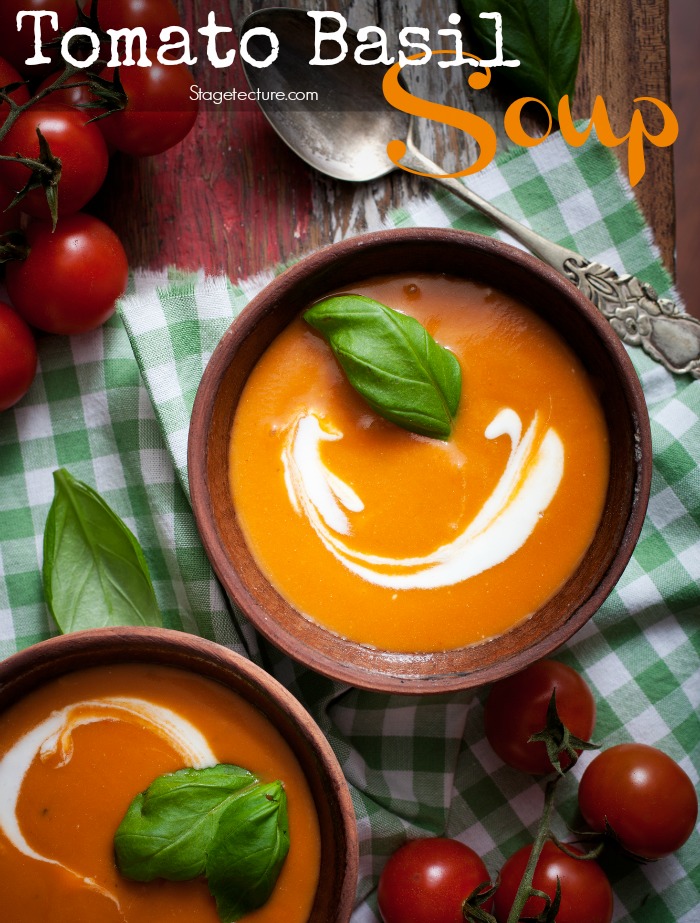 Tomato soup with cream and fresh basil