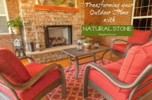 natural stone outdoor fireplace